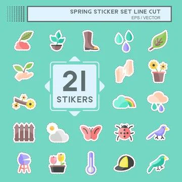 Spring Sticker line cut Set. suitable for Spring symbol. simple design editab Stock Illustration