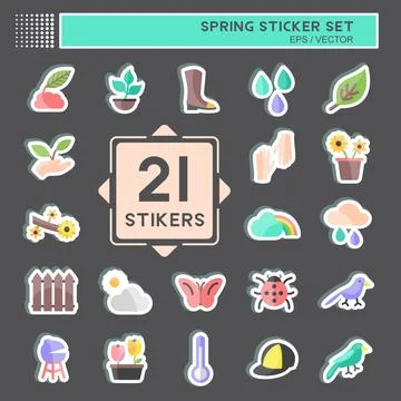 Spring Sticker Set. suitable for Spring symbol. simple design editable. desig Stock Illustration