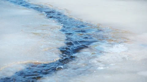 Spring stream. The movement of meltwater. The snow is melting. Spring. Stock Footage 295258980