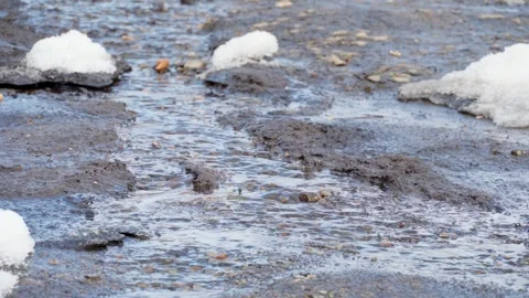 Spring streams flow. The movement of meltwater. The snow is melting. Stock Footage 270507959