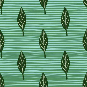 Spring style seamless pattern with green abstract leaf elements print. Stripe Stock Illustration