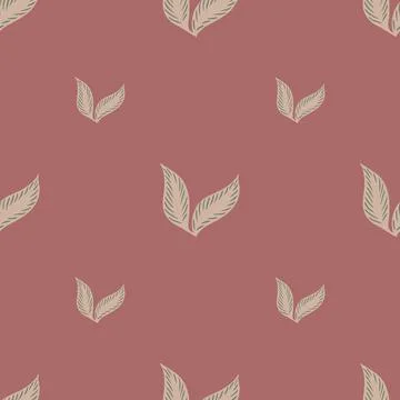 Spring style seamless pattern with grey leaves elements print. Pink backgroun Stock Illustration