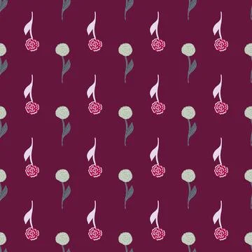 Spring style seamless pattern with small cure roses silhouettes. Purple-pink  Stock Illustration