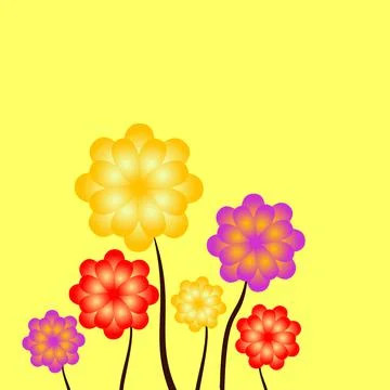 Spring stylized flowers on yellow background. Beautiful abstract design templ Stock Illustration