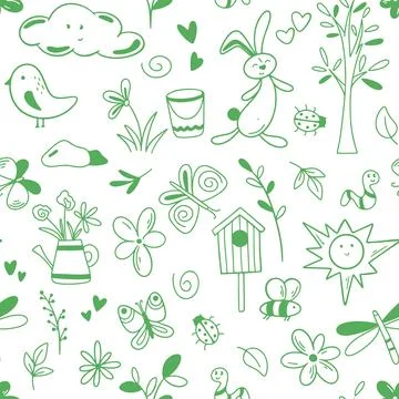 Spring summer attributes doodle background Stock Illustration