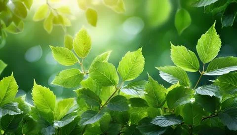 Spring summer background with frame of grass and leaves on nature. Juicy lu.. Stock Photos