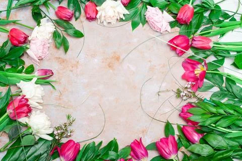 Spring summer border template floral background. Light air delicate artistic Stock Photos