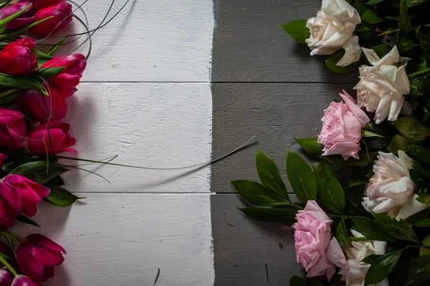 Spring summer border template floral background. Light air delicate artistic Stock Photos