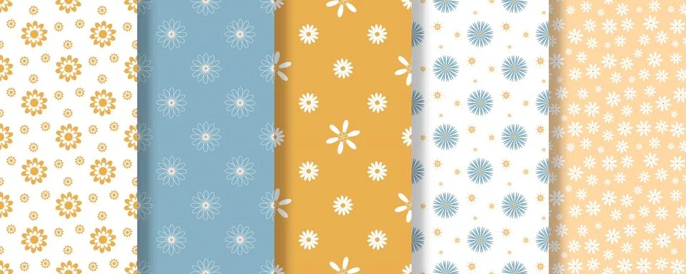 Spring summer floral seamless pattern set Stock Illustration