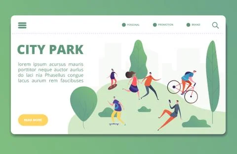 Spring, summer outdoor activities vector landing page template Illustrazione stock
