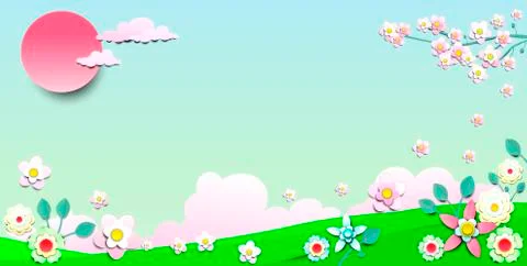 Spring summer sun flowers background Stock Illustration
