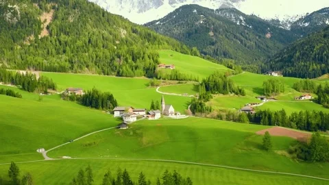 Spring sunny landscape of alpine meadow in Dolomites Alps. Famous Santa Stock Footage 262992398