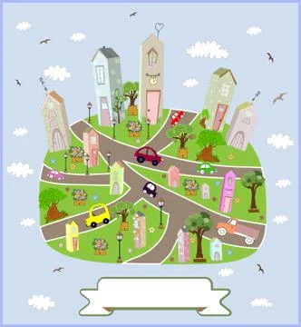 Spring sunny town. vector illustration. Stock Illustration
