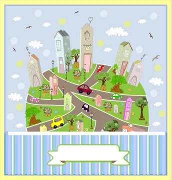 Spring sunny town. vector illustration. Stock Illustration