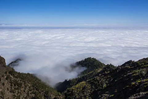 Spring sunset in Caldera De Taburiente Nature Park, La Palma Island, Canary I Stockfoto's