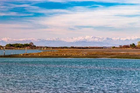 Spring sunset in the lagoon of Grado Foto stock