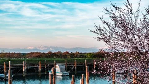Spring sunset in the lagoon of Grado Stock Photos