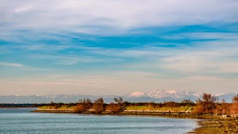 Spring sunset in the lagoon of Grado Stock Photos
