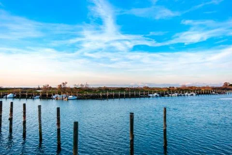 Spring sunset in the lagoon of Grado Stock Photos