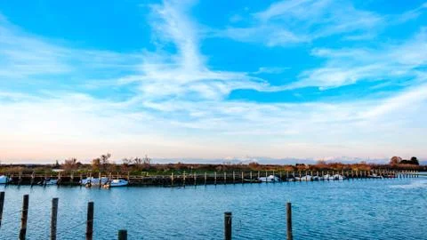 Spring sunset in the lagoon of Grado Stock Photos