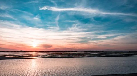 Spring sunset in the lagoon of Grado Stock Photos