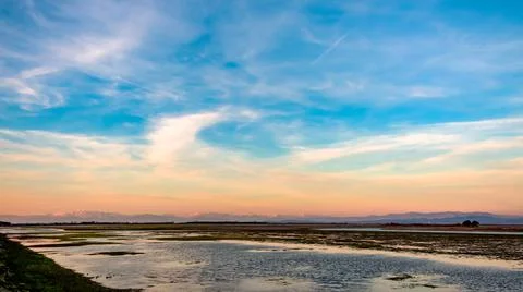Spring sunset in the lagoon of Grado Stock Photos