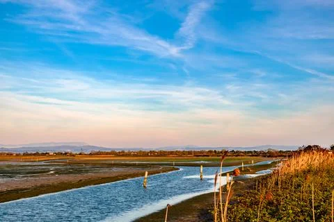 Spring sunset in the lagoon of Grado Stock Photos