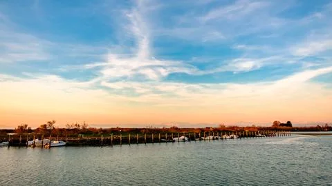Spring sunset in the lagoon of Grado Stock Photos