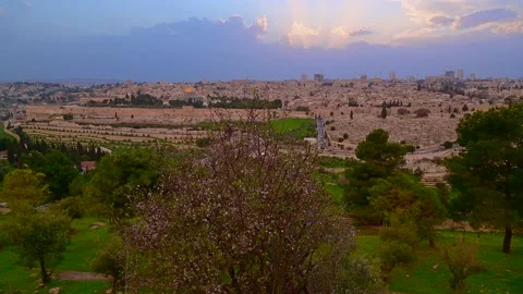 Spring sunset over Jerusalem 4K video 스톡 동영상 151685672