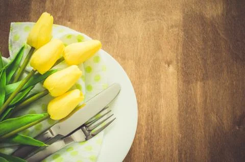 Spring Table Setting for Easter or Mother's Day Stock Photos