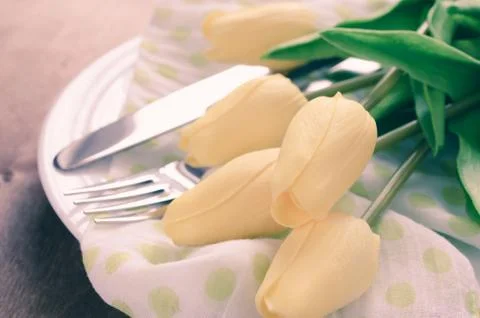 Spring Table Setting for Easter or Mother's Day Stock Photos