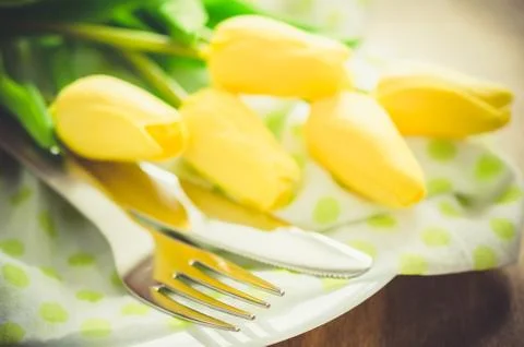 Spring Table Setting for Easter or Mother's Day Stock Photos