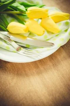 Spring Table Setting for Easter or Mother's Day Stock Photos