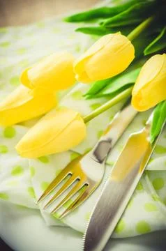 Spring Table Setting for Easter or Mother's Day Stock Photos