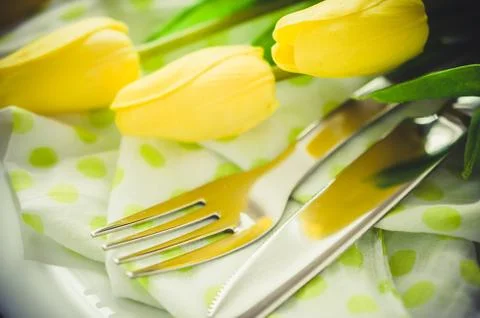 Spring Table Setting for Easter or Mother's Day 스톡 사진