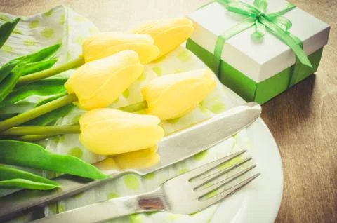 Spring Table Setting for Easter or Mother's Day Foto stock