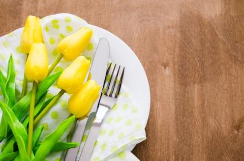 Spring Table Setting for Easter or Mother's Day Stock Photos