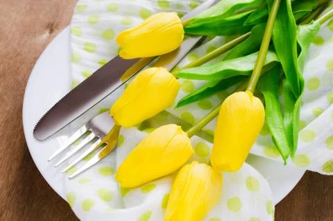 Spring Table Setting for Easter or Mother's Day Stock Photos