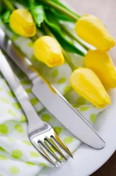 Spring Table Setting for Easter or Mother's Day Stock Photos