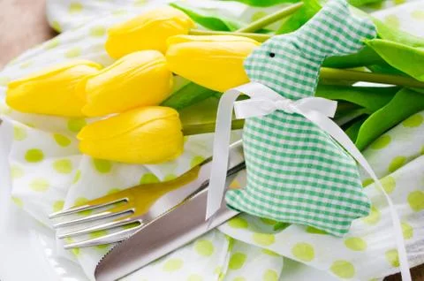 Spring Table Setting for Easter or Mother's Day Stock Photos