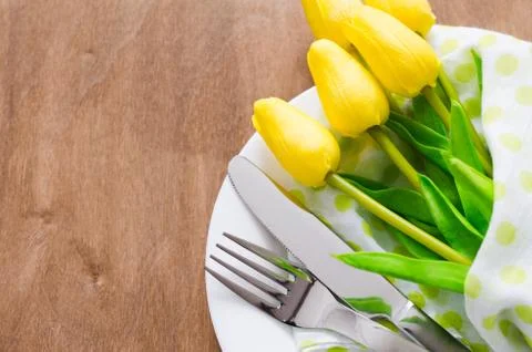 Spring Table Setting for Easter or Mother's Day Stock Photos