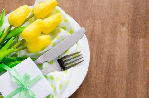Spring Table Setting for Easter or Mother's Day Stock Photos