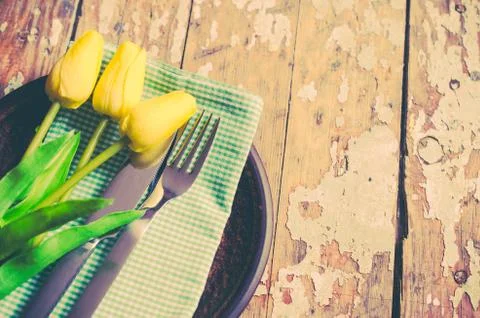 Spring Table Setting for Easter or Mother's Day Stock Photos