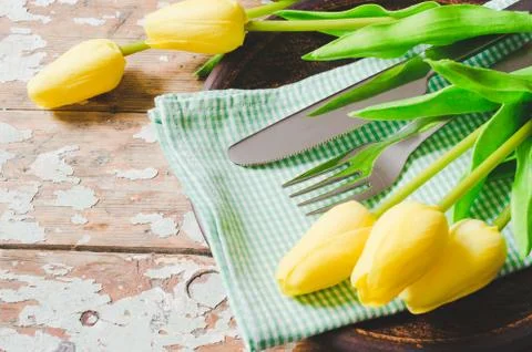 Spring Table Setting for Easter or Mother's Day Stock Photos