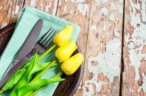 Spring Table Setting for Easter or Mother's Day Stock-Fotos