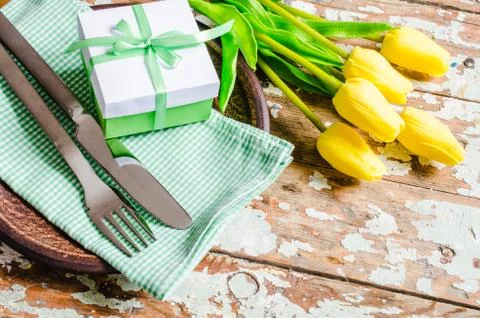 Spring Table Setting for Easter or Mother's Day 스톡 사진