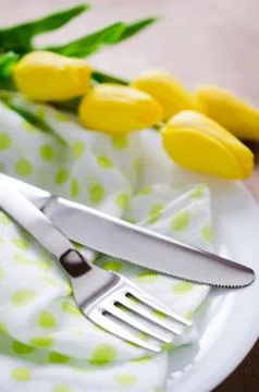 Spring Table Setting for Easter or Mother's Day Stock Photos