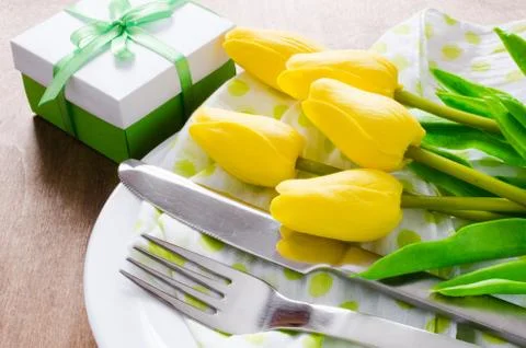 Spring Table Setting for Easter or Mother's Day Stock Photos