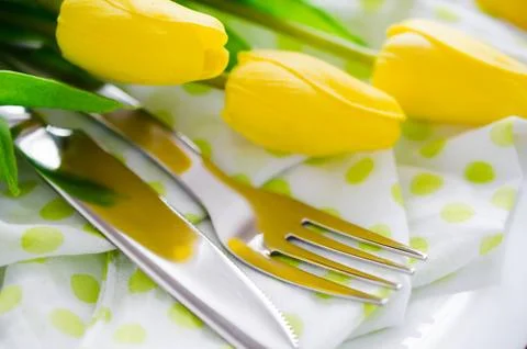 Spring Table Setting for Easter or Mother's Day Stock Photos
