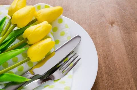 Spring Table Setting for Easter or Mother's Day 스톡 사진